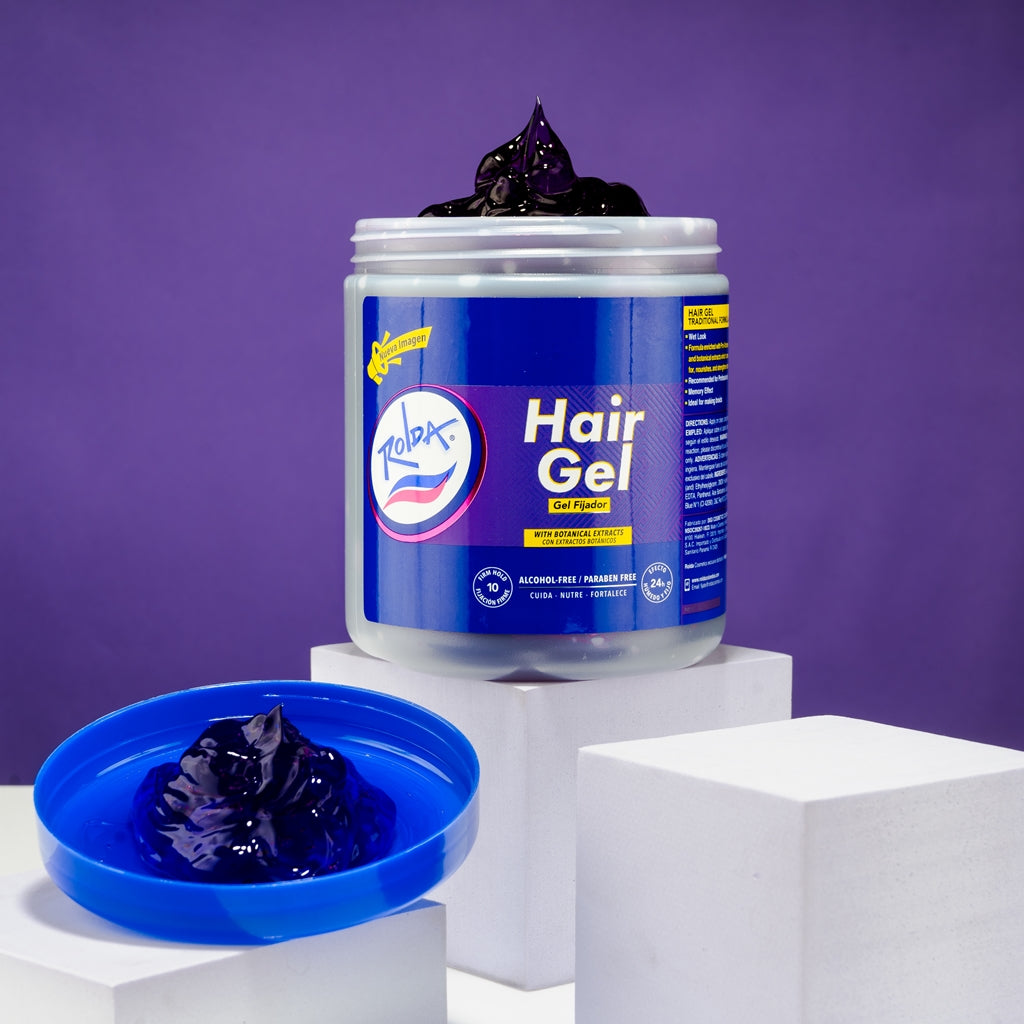 Rolda- Gel Fijador Morado extra fuerte - sin alcohol - efecto memoria - no deja residuos - unisex - lo máximo para moldear el cabello como quieras.