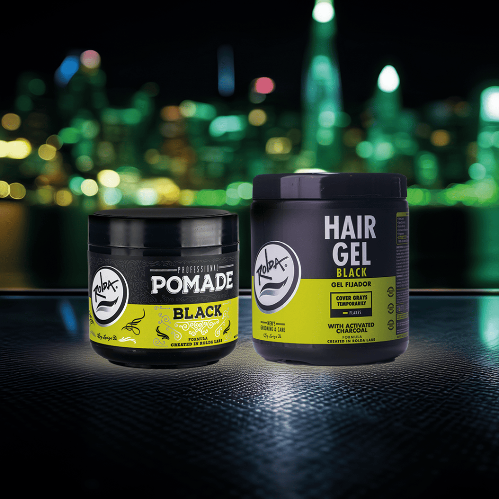 Rolda - kit pomada black y hair gel black, Tonos negros más intensos y matizador de canas.